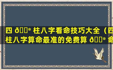 四 💮 柱八字看命技巧大全（四柱八字算命最准的免费算 💮 命）